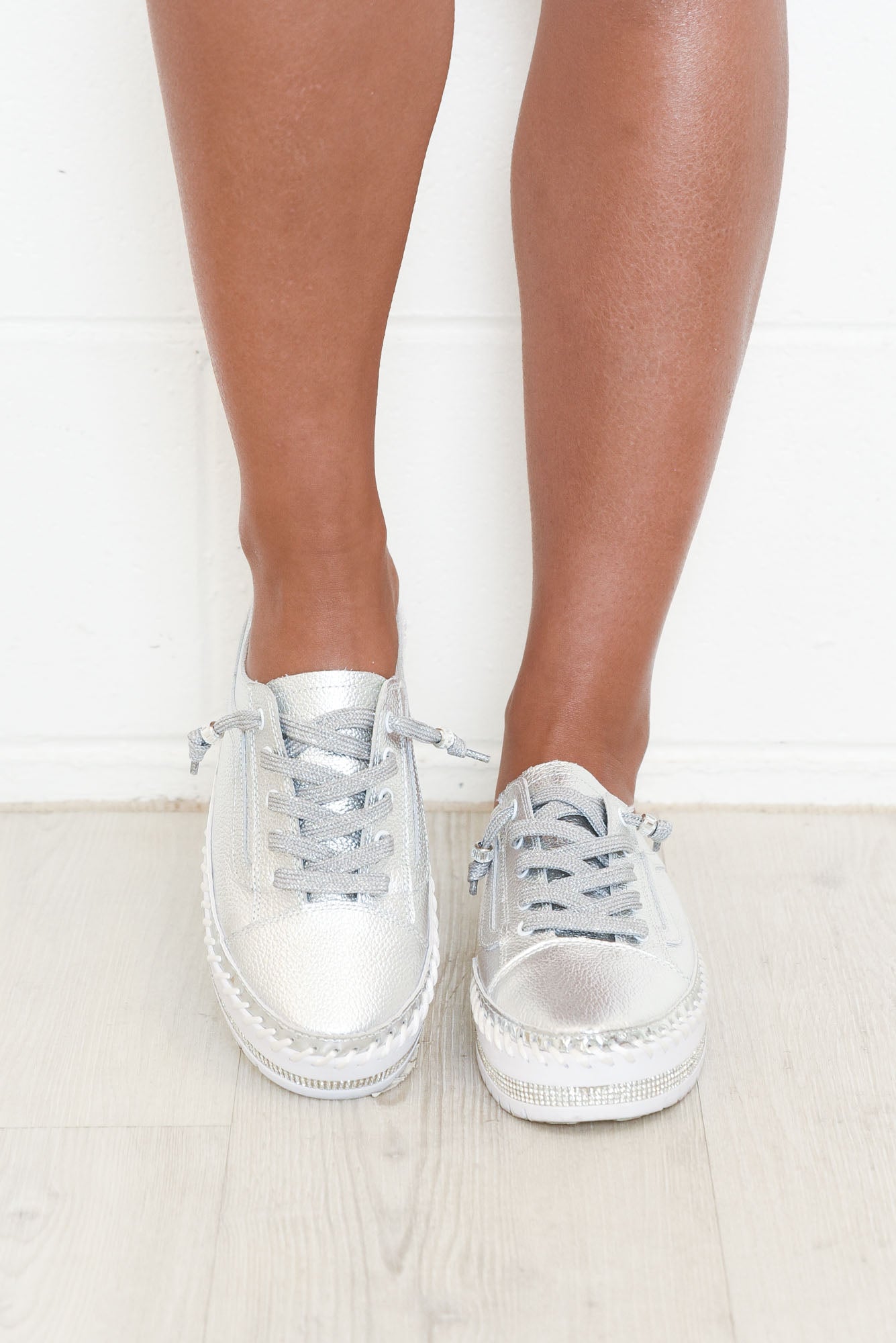 Niki Silver Leather Mule Sneaker – Blue ...